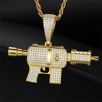 MOISSANITE SUBMACHINE GUN PENDANT IN STERLING SILVER - IVORY & EBONY