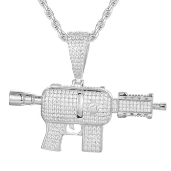 MOISSANITE SUBMACHINE GUN PENDANT IN STERLING SILVER - IVORY & EBONY