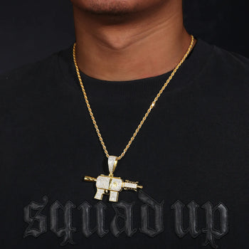 MOISSANITE SUBMACHINE GUN PENDANT IN STERLING SILVER - IVORY & EBONY