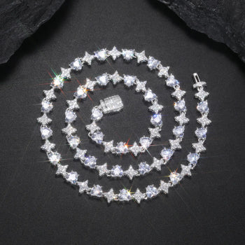 MOISSANITE HEARTS AND STARS TENNIS CHAIN NECKLACE IN STERLING SILVER - IVORY & EBONY