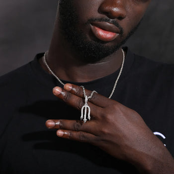 MOISSANITE TRIDENT PENDANT IN STERLING SILVER - IVORY & EBONY