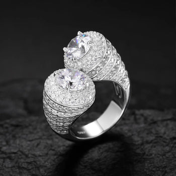 MOISSANITE TWO STONE PROMISE RING IN STERLING SILVER - IVORY & EBONY