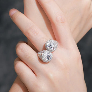 MOISSANITE TWO STONE PROMISE RING IN STERLING SILVER - IVORY & EBONY