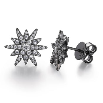 MOISSANITE TWELVE RAYS STAR STUD EARRINGS IN STERLING SILVER - IVORY & EBONY