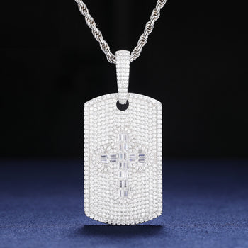 MOSSANITE DIAMOND BAGUETTE CROSS PATTERN PENDANT IN STERLING SILVER - IVORY & EBONY