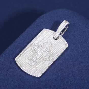 MOSSANITE DIAMOND BAGUETTE CROSS PATTERN PENDANT IN STERLING SILVER - IVORY & EBONY