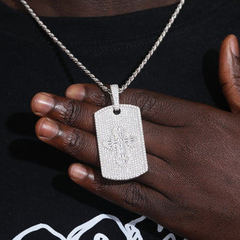 MOSSANITE DIAMOND BAGUETTE CROSS PATTERN PENDANT IN STERLING SILVER - IVORY & EBONY