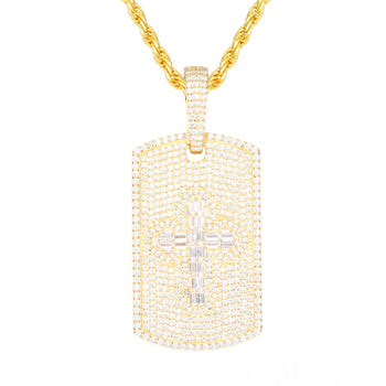 MOSSANITE DIAMOND BAGUETTE CROSS PATTERN PENDANT IN STERLING SILVER - IVORY & EBONY