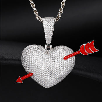 MOISSANITE DIAMOND RED ARROW HEART PENDANT NECKLACE IN STERLING SILVER - IVORY & EBONY
