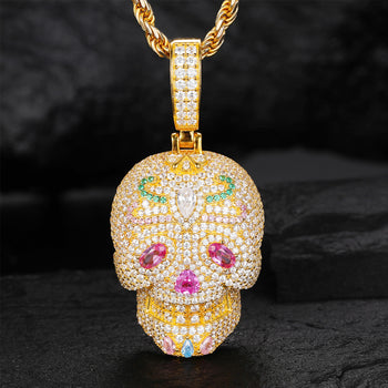 MOISSANITE DIAMOND COLORED CZ GHOST RIDER PENDANT IN STERLING SILVER - IVORY & EBONY