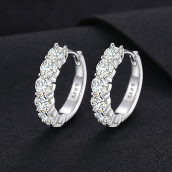 MOISSANITE DIAMOND HOOP HUGGIE EARRINGS IN STERLING SILVER - IVORY & EBONY