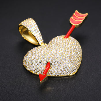 MOISSANITE DIAMOND RED ARROW HEART PENDANT NECKLACE IN STERLING SILVER - IVORY & EBONY