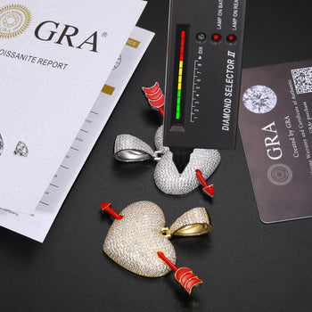 MOISSANITE DIAMOND RED ARROW HEART PENDANT NECKLACE IN STERLING SILVER - IVORY & EBONY