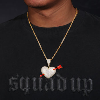 MOISSANITE DIAMOND RED ARROW HEART PENDANT NECKLACE IN STERLING SILVER - IVORY & EBONY