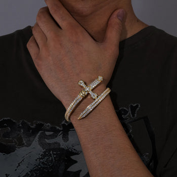 MOISSANITE SWORD CROSS BANGLE BRACELET IN STERLING SILVER - IVORY & EBONY