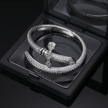 MOISSANITE SWORD CROSS BANGLE BRACELET IN STERLING SILVER - IVORY & EBONY