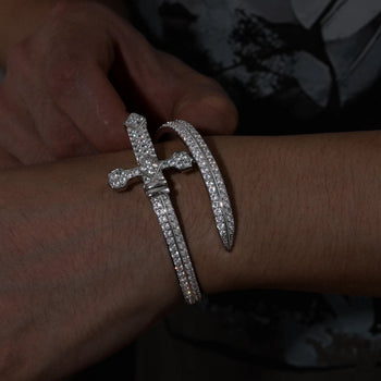 MOISSANITE SWORD CROSS BANGLE BRACELET IN STERLING SILVER - IVORY & EBONY