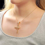 MOISSANITE NAIL INSET CIRCULAR CROSS PENDANT NECKLACE IN STERLING SILVER