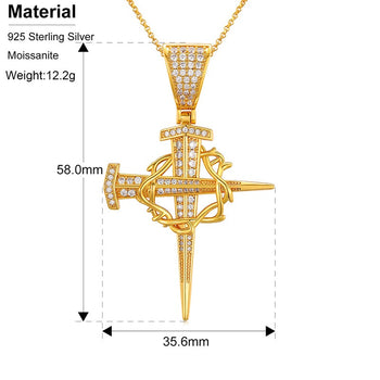 Kreisförmiger Kreuzanhänger mit Moissanit-Nagelbesatz aus Sterlingsilber