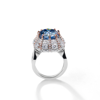 ORNATE MOISSANITE OVAL CUT RING IN STERLING SILVER