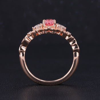 OVAL LAB GROWN PADPARADSCHA AND MOISSANITE RING IN 14K ROSE GOLD