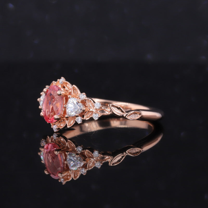 OVAL LAB GROWN PADPARADSCHA AND MOISSANITE RING IN 14K ROSE GOLD