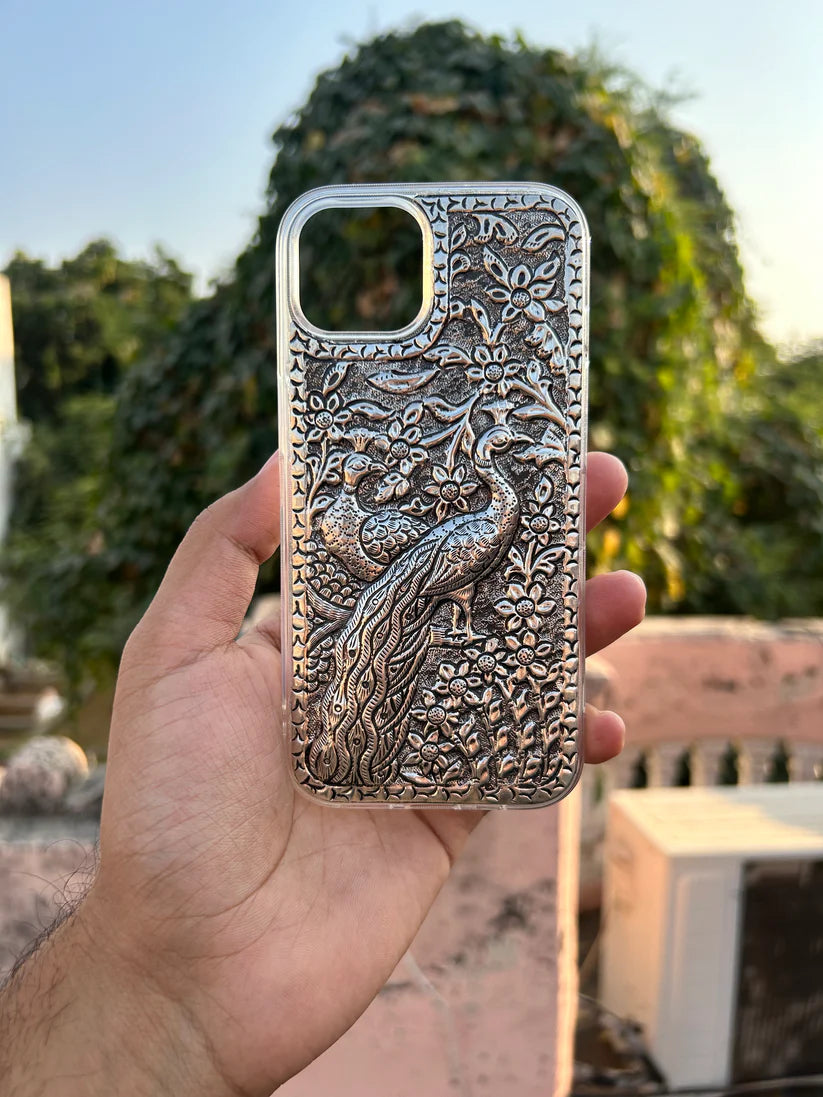 PEACOCK PHONE CASE IN STERLING SILVER