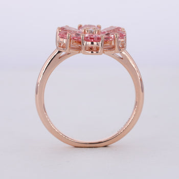PEAR CUT LAB GROWN SAKURA PINK GEMSTONE FLOWER RING IN 10K ROSE GOLD