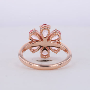 PEAR CUT LAB GROWN SAKURA PINK GEMSTONE FLOWER RING IN 10K ROSE GOLD