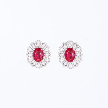 PIGEON BLOOD LAB GROWN RUBY RING/EARRINGS/PENDANT IN STERLING SILVER