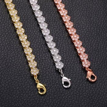 Collier ou bracelet tennis cubain en argent sterling, orné de moissanite et de fleurs de prunier