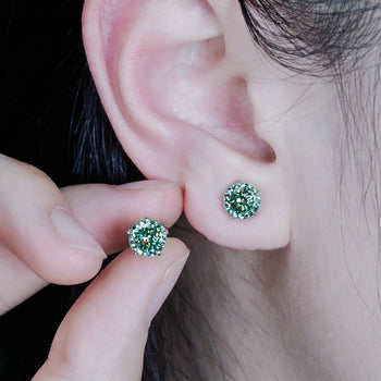 PORTUGUESE CUT MOISSANITE OCEAN GLOW STUDS EARRING IN SOLID GOLD