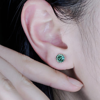 PORTUGUESE CUT MOISSANITE OCEAN GLOW STUDS EARRING IN SOLID GOLD