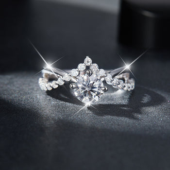 PRINCESS CROWN MOISSANITE DIAMOND RING IN STERLING SILVER