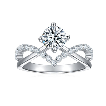 PRINCESS CROWN MOISSANITE DIAMOND RING IN STERLING SILVER
