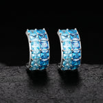 PRINCESS CUT BLUE CZ CUFF EARRINGS IN STERLING SILVER