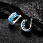 PRINCESS CUT BLUE CZ CUFF EARRINGS IN STERLING SILVER