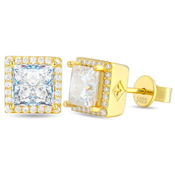 Boucles d'oreilles géométriques en diamant moissanite taille princesse, serties sur de l'argent sterling 