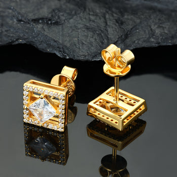 Boucles d'oreilles en moissanite de forme carrée taille princesse, montées sur argent sterling 