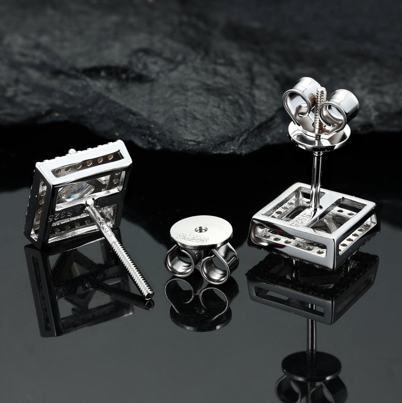 PRINCESS CUT SQUARE SHAPED MOISSANITE EARRINGS IN STERLING SILVER