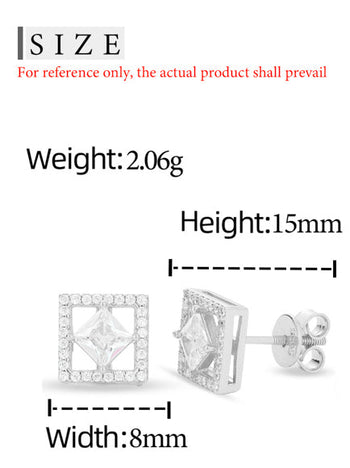 Boucles d'oreilles en moissanite de forme carrée taille princesse, montées sur argent sterling 