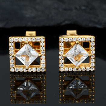 Boucles d'oreilles en moissanite de forme carrée taille princesse, montées sur argent sterling 