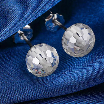 POLYHEDRON BEAD MOISSANITE DIAMOND STUD EARRINGS IN STERLING SILVER - IVORY & EBONY