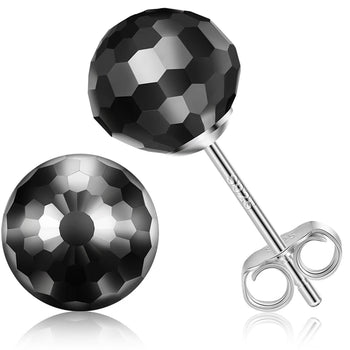POLYHEDRON BEAD MOISSANITE DIAMOND STUD EARRINGS IN STERLING SILVER - IVORY & EBONY