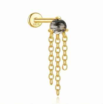 BLACK QUARTZ EAR STUDS IN STERLING SILVER