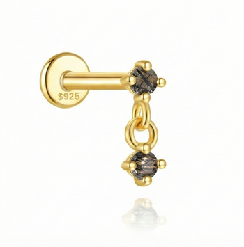 BLACK QUARTZ EAR STUDS IN STERLING SILVER