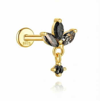 BLACK QUARTZ EAR STUDS IN STERLING SILVER