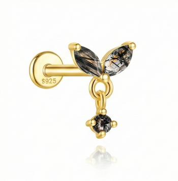 BLACK QUARTZ EAR STUDS IN STERLING SILVER