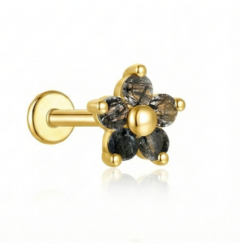 BLACK QUARTZ EAR STUDS IN STERLING SILVER