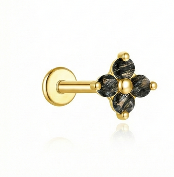 BLACK QUARTZ EAR STUDS IN STERLING SILVER